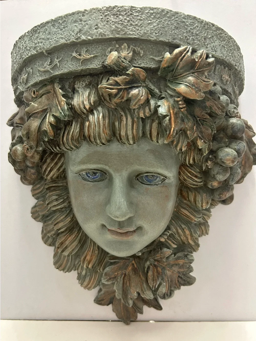 Wall Pocket Planter Face Wine Goddess Dryad Gilded Grapes & Leaves